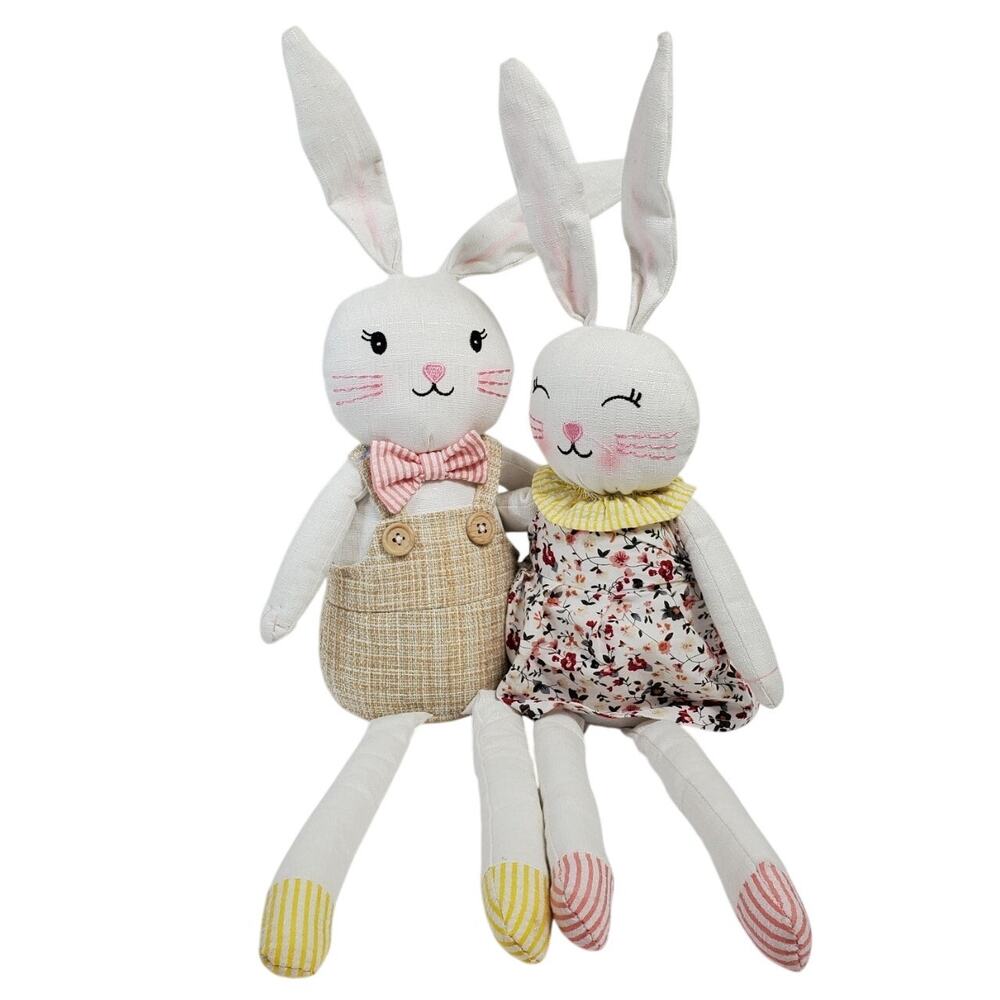 23" Easter Sitter Bunny Couple Plush Pink Cream Weighted Bendable Ears